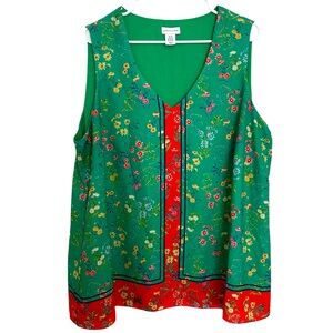 Adrienne Vittadini Border‎ Print Green Floral Tunic Top Lined Poly Size 3X